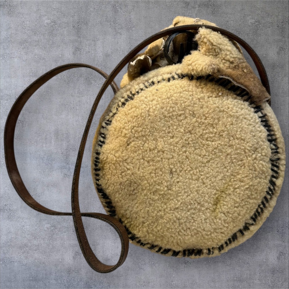 Vintage Sheepskin Canteen Water Bottle Carrier Leather Strap‎ Rustic Hiking